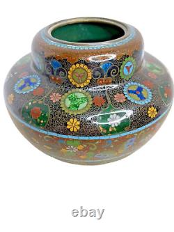 Antique Japanese Cloisonne Enamel Footed Pot / Vase With Lid / RARE