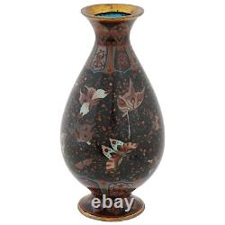 Antique Japanese Cloisonne Enamel Gold Stone Vase with Butterflies Attr Honda Yo