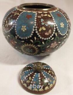 Antique Japanese Cloisonne Enamel Goldstone on Bronze Lidded 4 Box Butterflies