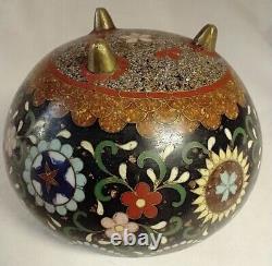 Antique Japanese Cloisonne Enamel Goldstone on Bronze Lidded 4 Box Butterflies