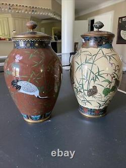 Antique Japanese Cloisonne Enamel Large Vases 11 Tall