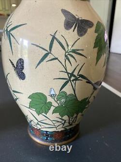Antique Japanese Cloisonne Enamel Large Vases 11 Tall