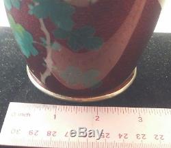 Antique Japanese Cloisonne Enamel Silver Vase In Ruby Red Background Marked Ando