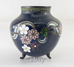 Antique Japanese Cloisonne Enamel Small Jar or Vase with Flowers