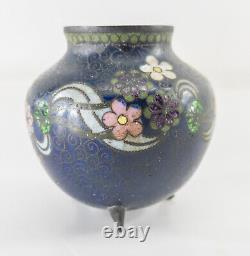 Antique Japanese Cloisonne Enamel Small Jar or Vase with Flowers