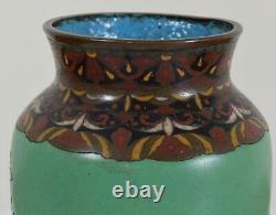 Antique Japanese Cloisonné Enamel Vase Decorated with Flying Birds and Flowers
