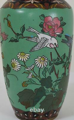 Antique Japanese Cloisonné Enamel Vase Decorated with Flying Birds and Flowers