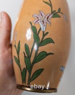 Antique Japanese Cloisonne Enamel Vase With Flower Design As Is