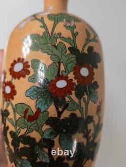 Antique Japanese Cloisonne Enamel Vase With Flower Design As Is