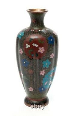 Antique Japanese Cloisonne Enamel Vase with Floral Roundels Kyoto Design