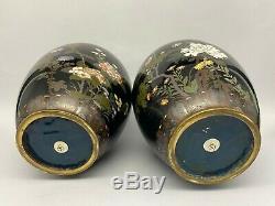 Antique Japanese Cloisonne Enamel Vases Covered Jars Pair