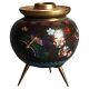 Antique Japanese Cloisonne Enameled Footed Candleholder With Butterflies C1920