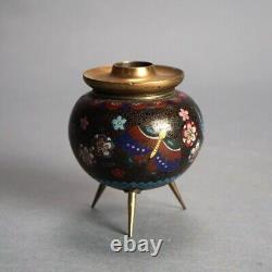 Antique Japanese Cloisonne Enameled Footed Candleholder with Butterflies C1920