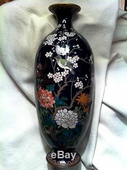 Antique Japanese Cloisonne, Flowers and Bird, Huge 12