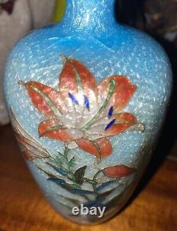 Antique Japanese Cloisonné Foil Ginbari Vase Signed 6 Tall