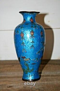 Antique Japanese Cloisonne Foil Vase with Wisteria 7.75 Tall Chinese