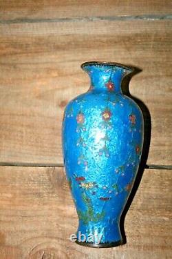 Antique Japanese Cloisonne Foil Vase with Wisteria 7.75 Tall Chinese