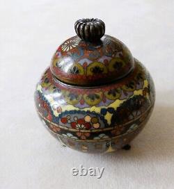 Antique Japanese Cloisonne Footed Covered Jar, Meiji