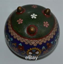 Antique Japanese Cloisonne Footed Jar Censer Cover Meiji