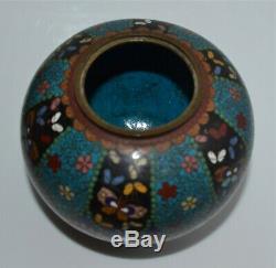 Antique Japanese Cloisonne Footed Jar Censer Cover Meiji