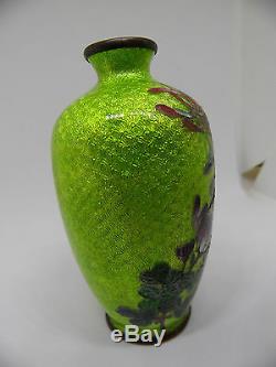 Antique Japanese Cloisonne Ginbari Enamel 3 1/2 Miniature Vase Foil Background