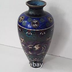 Antique Japanese Cloisonne Ginbari Foil Phoenix Vase 8 Meiji Period