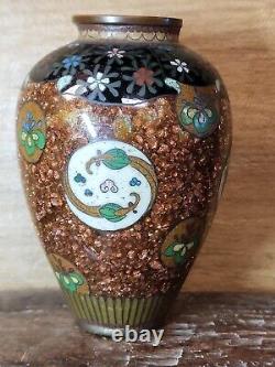 Antique Japanese Cloisonne Ginbari Vase 19th C 4-3/8 pheonix button