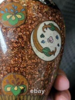 Antique Japanese Cloisonne Ginbari Vase 19th C 4-3/8 pheonix button