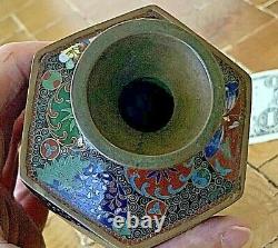 Antique Japanese Cloisonne HEXAGONAL Vase. 7.5 x 3.25