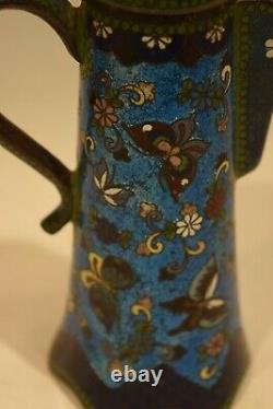 Antique Japanese Cloisonné Lidded pitcher Butterflies and Flowers