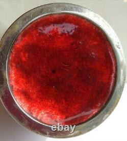 Antique Japanese Cloisonne Red Ginbari Fine Silver Wire Bamboo Bird Plum Signed
