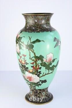 Antique Japanese Cloisonne Turquoise Floral Bird Vase, Meiji Period 12