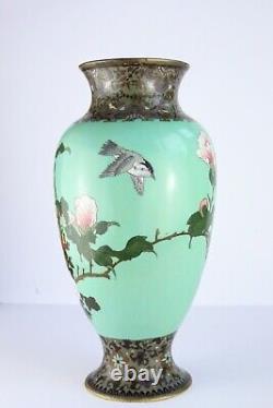 Antique Japanese Cloisonne Turquoise Floral Bird Vase, Meiji Period 12