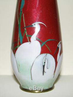 Antique Japanese Cloisonne Vase By Ota Tameshiro Red With White Birds