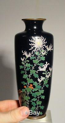 Antique Japanese Cloisonne Vase Chrysanthemums Silver Wire Bronze As Is