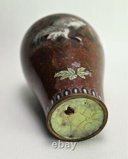 Antique Japanese Cloisonne Vase Cranes Motif Meiji Period