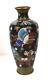 Antique Japanese Cloisonne Vase Fans & Butterfly 8.5 Tall 1880s Meiji Period