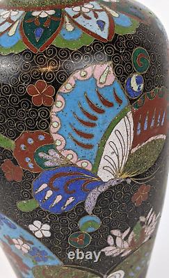 Antique Japanese Cloisonne Vase Fans & Butterfly 8.5 Tall 1880s Meiji Period