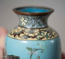 Antique Japanese Cloisonne Vase Floral Design with Bird and Butterfly, Nice