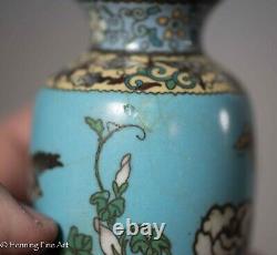 Antique Japanese Cloisonne Vase Floral Design with Bird and Butterfly, Nice