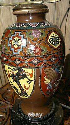 Antique Japanese Cloisonne Vase Lamp Dragon Bird & Floral Designs