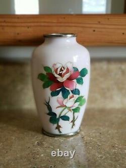 Antique Japanese Cloisonne Vase Pink Flowers Art