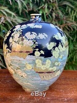 Antique Japanese Cloisonne Vase Stunning Flowers and Butterflies Decor