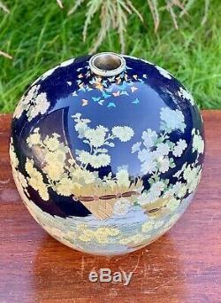 Antique Japanese Cloisonne Vase Stunning Flowers and Butterflies Decor