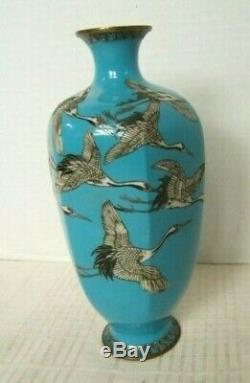 Antique Japanese Cloisonne Vase With Flying Egrets Good Quality
