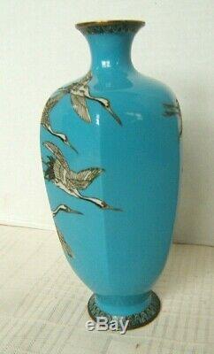 Antique Japanese Cloisonne Vase With Flying Egrets Good Quality