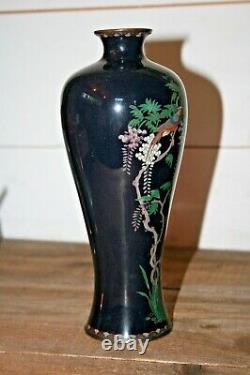 Antique Japanese Cloisonne Vase with Wisteria 9.5 Tall Chinese