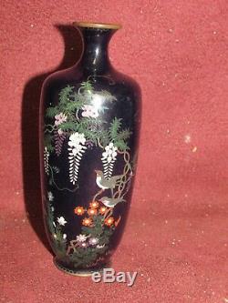 Antique Japanese Cloisonne Vase with Wisteria signed