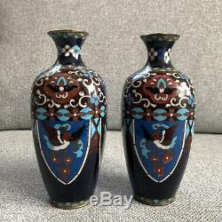 Antique Japanese Cloisonne Vases Pair Dragon Phoenix Meiji C. 1890