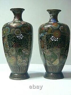 Antique Japanese Cloisonne Vases Pair Hexagonal Rare High Quality